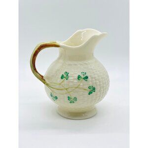 Belleek Shamrock Basket Weave Coffee Creamer - Irish Cream-Colored Milk Jug Gift